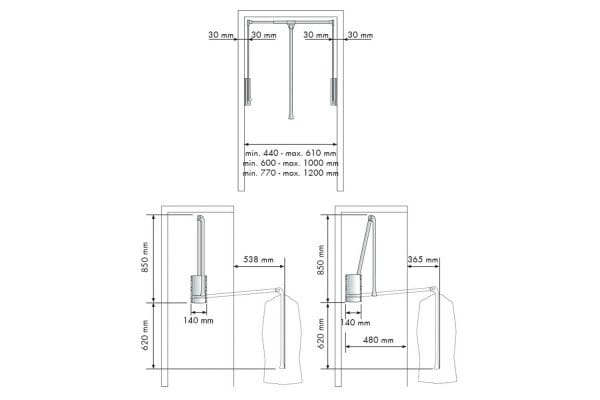 kledinglift - zilvergrijs - 450-600mm - tot 10kg | HOMEWORQ