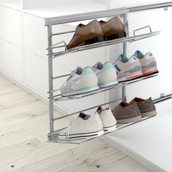 uittrekbaar schoenenrek – 3 etages - zilvergrijs | HOMEWORQ