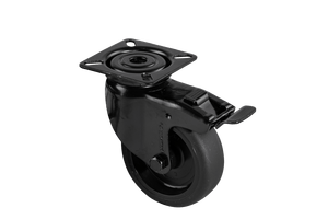 zwarte zwenkwielen - zwart rubber wiel - met totaalstop - 100mm | HOMEWORQ