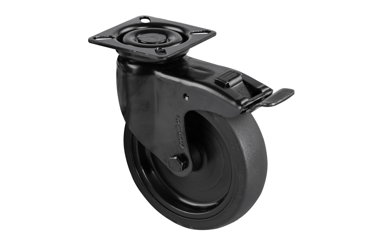 zwarte zwenkwielen - zwart rubber wiel - met totaalstop - 122mm | HOMEWORQ
